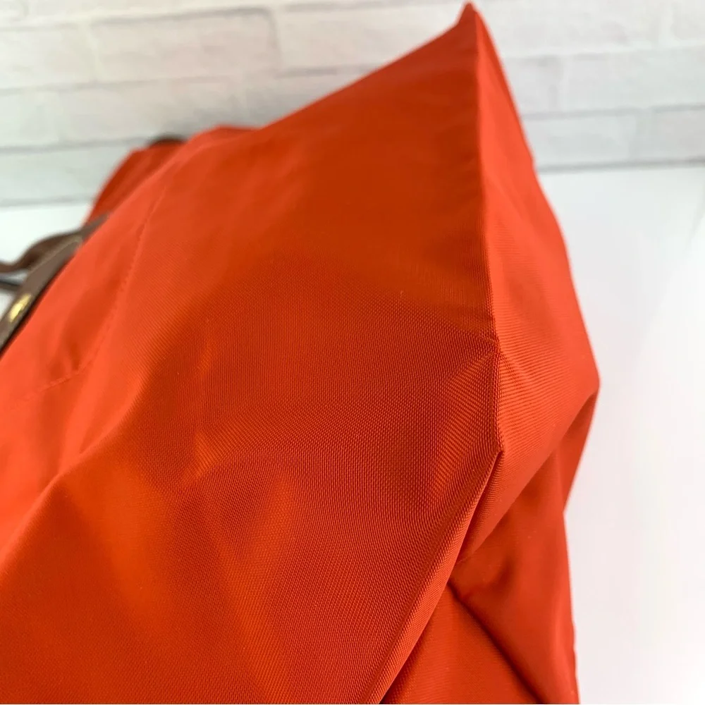 Longchamp Orange Nylon & Brown Leather Tote - Picture 14 of 16